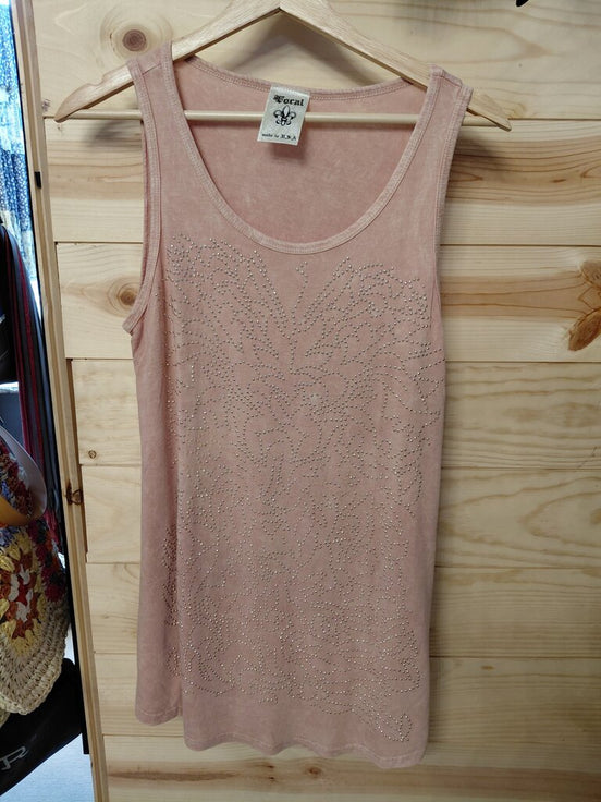 Vocal Pink Tank Top with Rhinestones