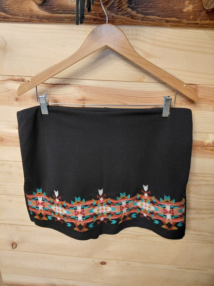 Two 2 Fly Embroidered Black Top