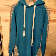 Teal Hoodie with Leopard Print Sleeves
