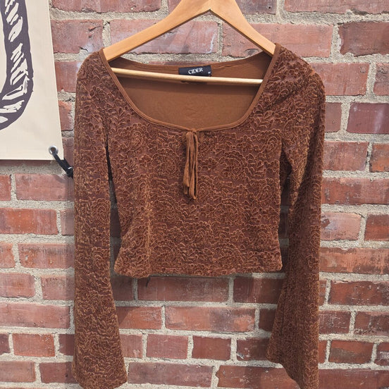 Cider Brown Lace Long Sleeve Top