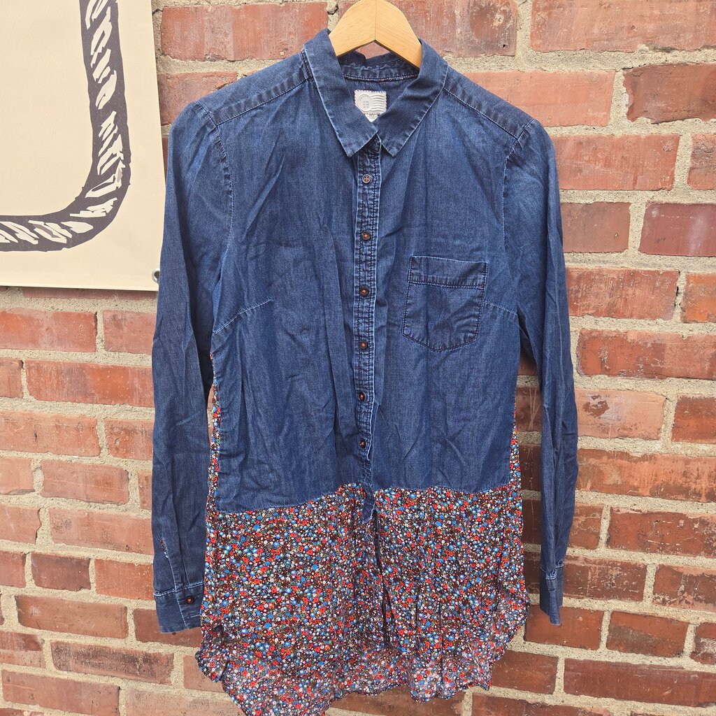 Women's Denim and Floral Long Sleeve Shirt