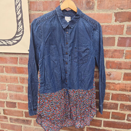 Women's Denim and Floral Long Sleeve Shirt