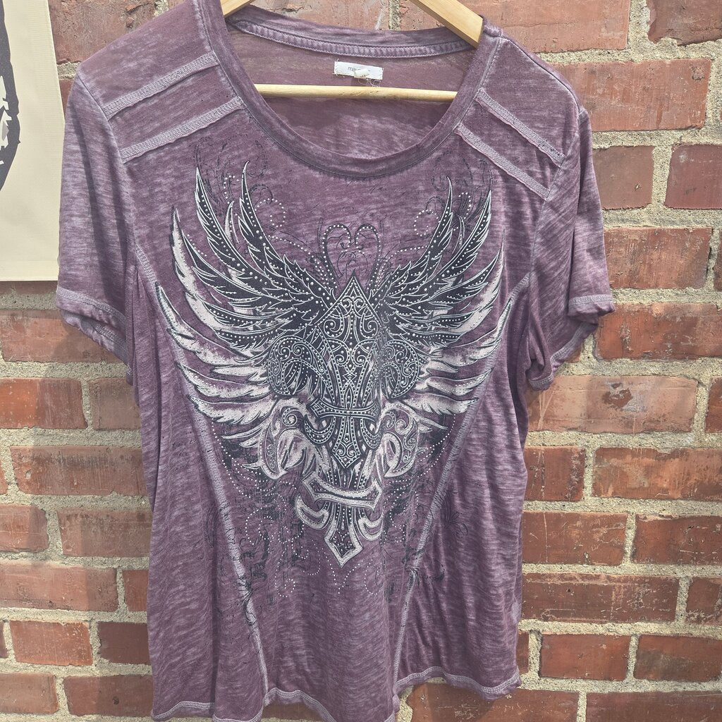 Purple Graphic T-Shirt with Wing Design