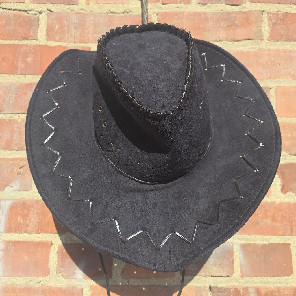Black Cowboy Hat with Decorative Stitching