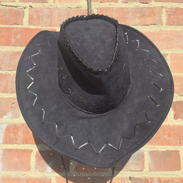 Black Cowboy Hat with Decorative Stitching
