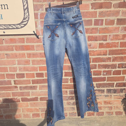 Cowgirl Tuff Co. Women's Flared Jeans with Floral Embroidery
