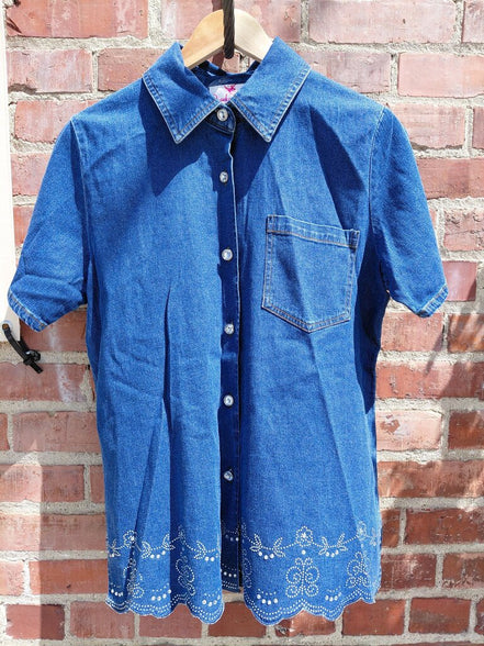 Quacker Factory Denim Style Shirt with Embroidery