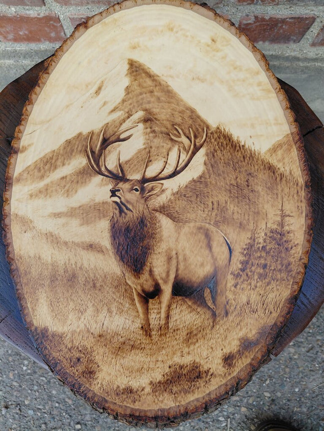 Wooden Elk Mountain Wall Art