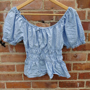 Celebrity Women's Blue Striped Off-Shoulder Top