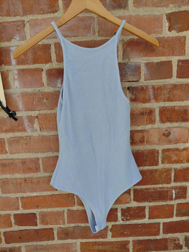 Light Blue Ribbed One-Piece Swimsuit