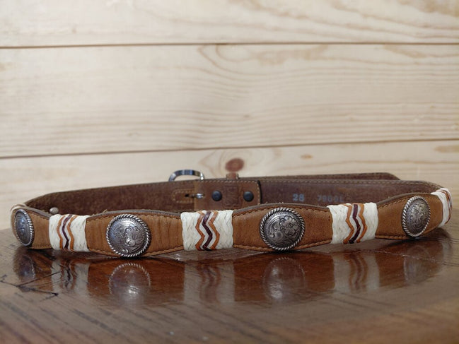 Brown Leather Western Belt with Decorative Silver Conchos