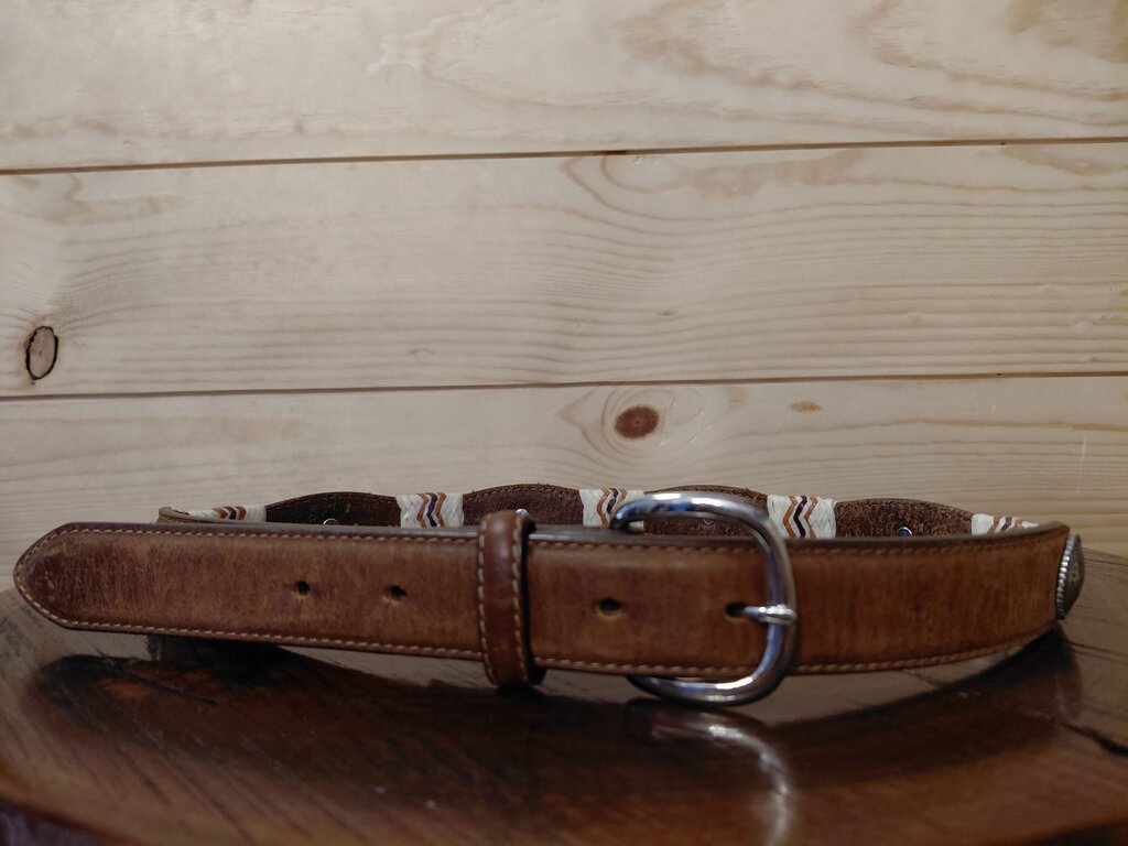 Brown Leather Western Belt with Decorative Silver Conchos