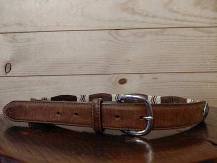 Brown Leather Western Belt with Decorative Silver Conchos