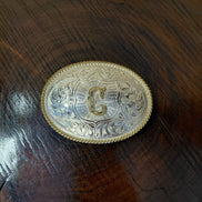 Silversmith Belt Buckle with Engraved Letter C
