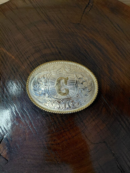 Silversmith Belt Buckle with Engraved Letter C