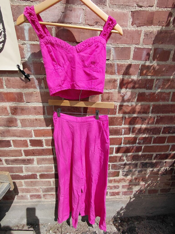 Pink Cropped Top and Pants Set