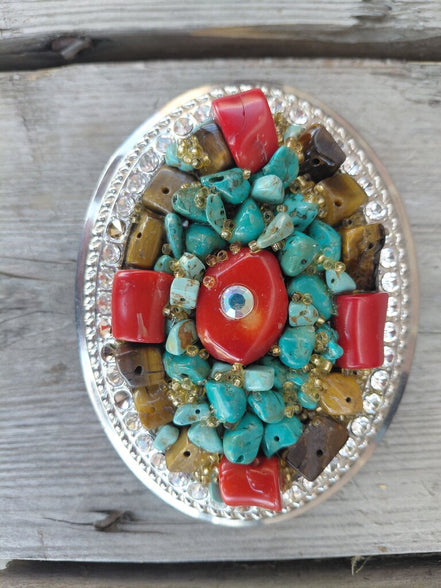 Colorful Beaded Western Brooch