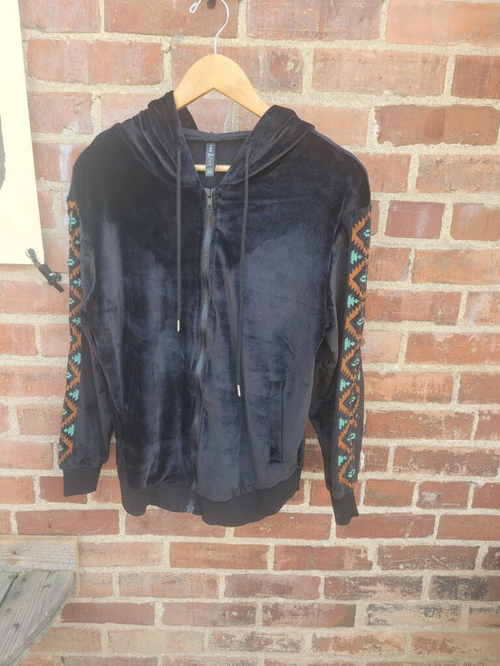 Two 2 Fly Velvet Black Hoodie with Tribal Design