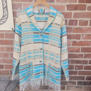 Rhonda Stark Women's Blue and Beige Patterned Cardigan