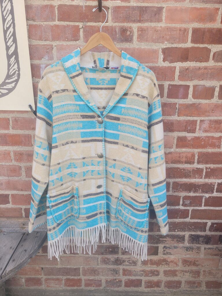 Rhonda Stark Women's Blue and Beige Patterned Cardigan