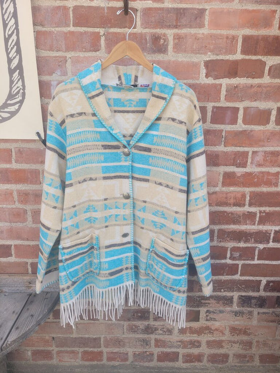 Rhonda Stark Women's Blue and Beige Patterned Cardigan