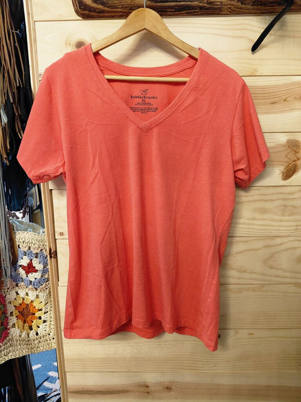 Bobbie Brooks Coral V-Neck T-Shirt