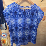 Violet + Claire Blue Patterned Top