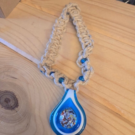 Handmade Beach Themed Necklace with Blue Drop Pendant