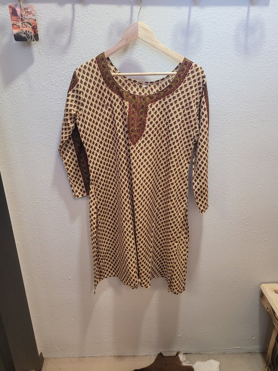 Brown and Beige Printed Tunic Dress