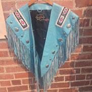 Turquoise Leather Western Vest with Fringe
