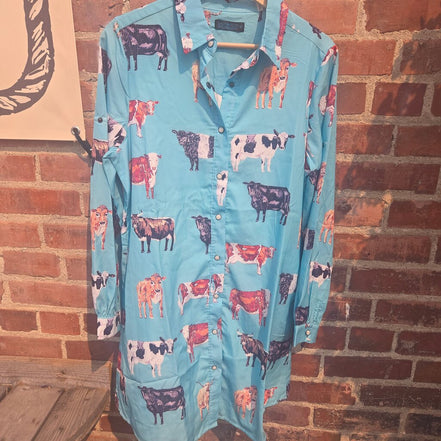 Fashion Express Cow Print Button-Up Dress