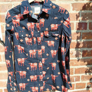 Cotton Rye Long Sleeve Shirt with Cow Print