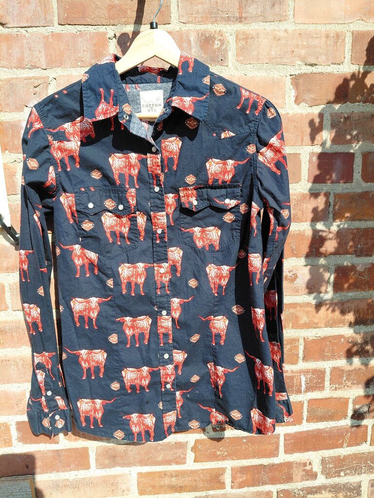 Cotton Rye Long Sleeve Shirt with Cow Print