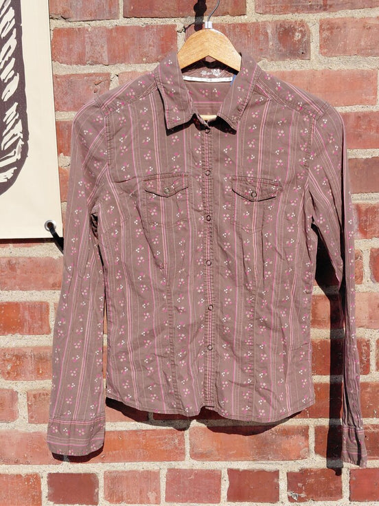 Ladies Floral Print Button-Up Shirt