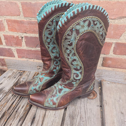 Corral Brown and Turquoise Cowboy Boots