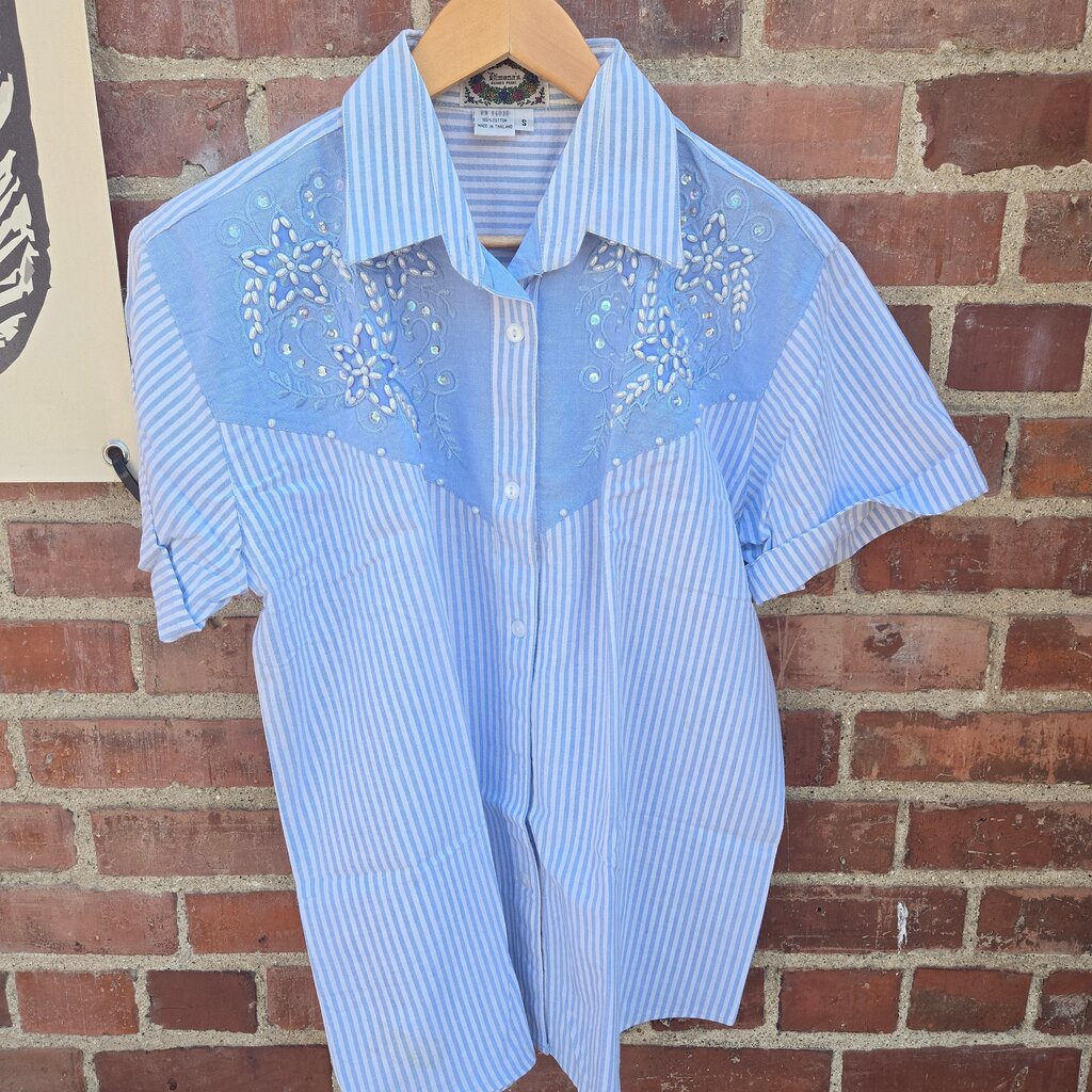 Embroidered Blue Striped Shirt