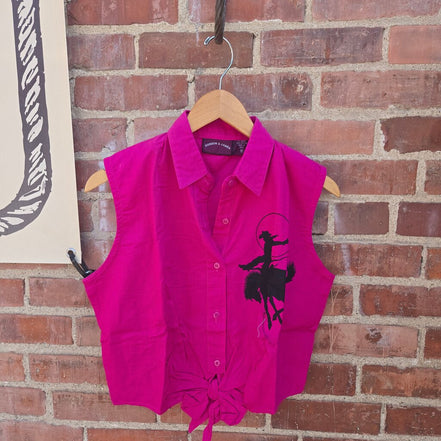 Gordon & James Women's Pink Sleeveless Shirt with Cowboy Design