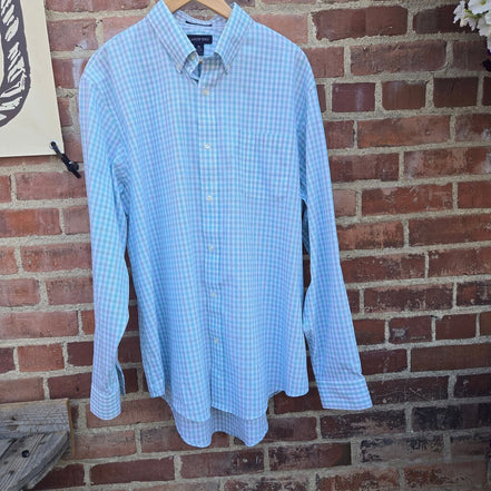 Lands' End Men's Blue Plaid Button-Up Shirt