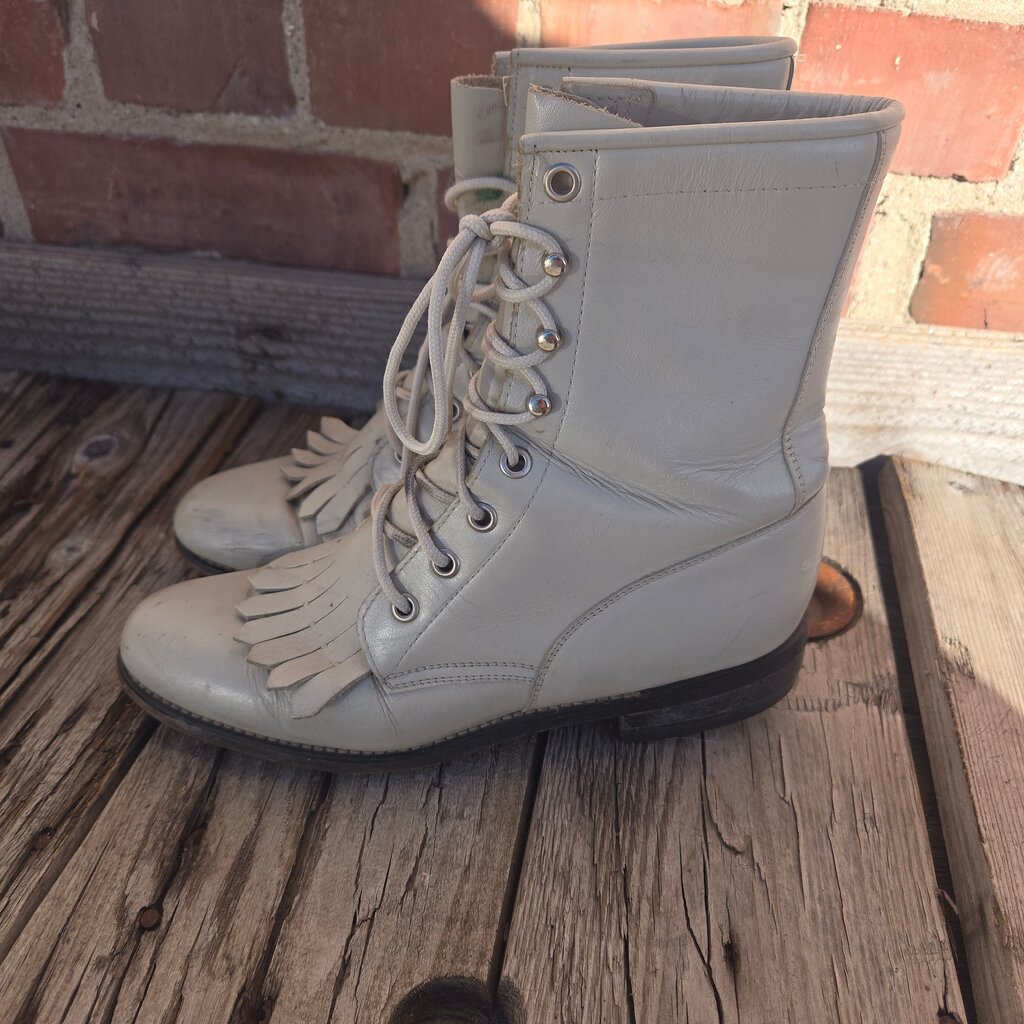 Vintage Diamond J White Cowboy Boots