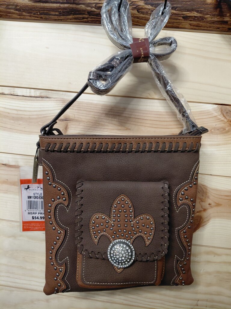 Montana West Brown Crossbody Purse with Floral Design