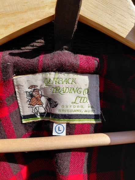 Outback Trading Co. Brown Leather Jacket with Red Plaid Lining