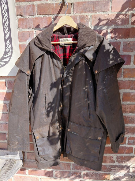 Outback Trading Co. Brown Leather Jacket with Red Plaid Lining