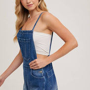 BOW-TIE DENIM OVERALL SHORTS: MED.WASH / L