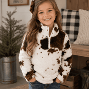 Cow Print Brown White Sherpa Pullover Kids