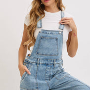 WIDE-LEG DENIM OVERALL JUMPSUIT: DENIM BLUE / Contemporary / S