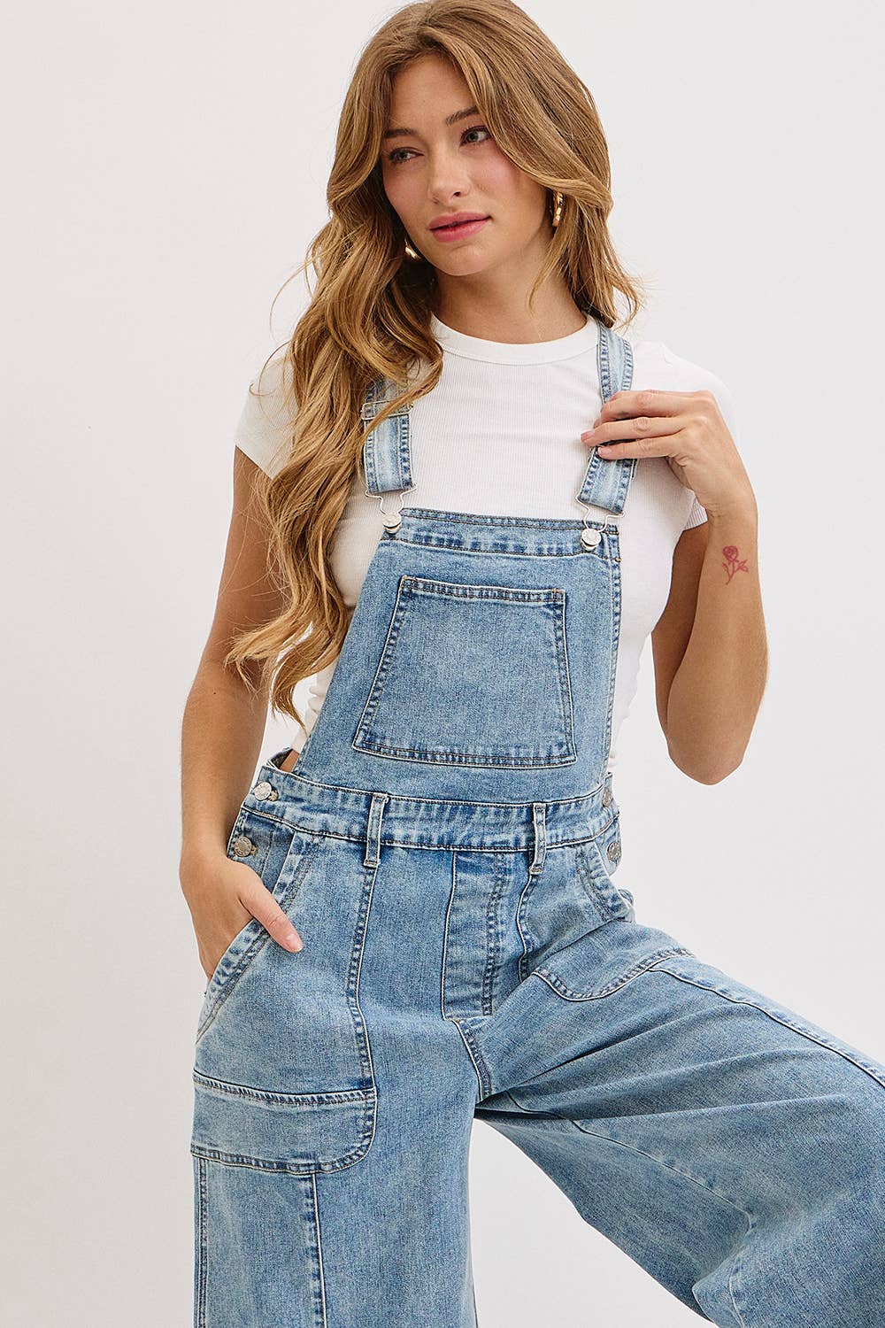 WIDE-LEG DENIM OVERALL JUMPSUIT: DENIM BLUE / Contemporary / S