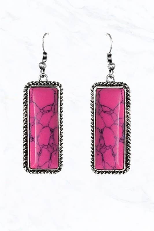 Rectangle Semi Genuine Stone Western Earrings