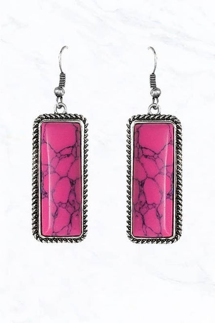 Rectangle Semi Genuine Stone Western Earrings