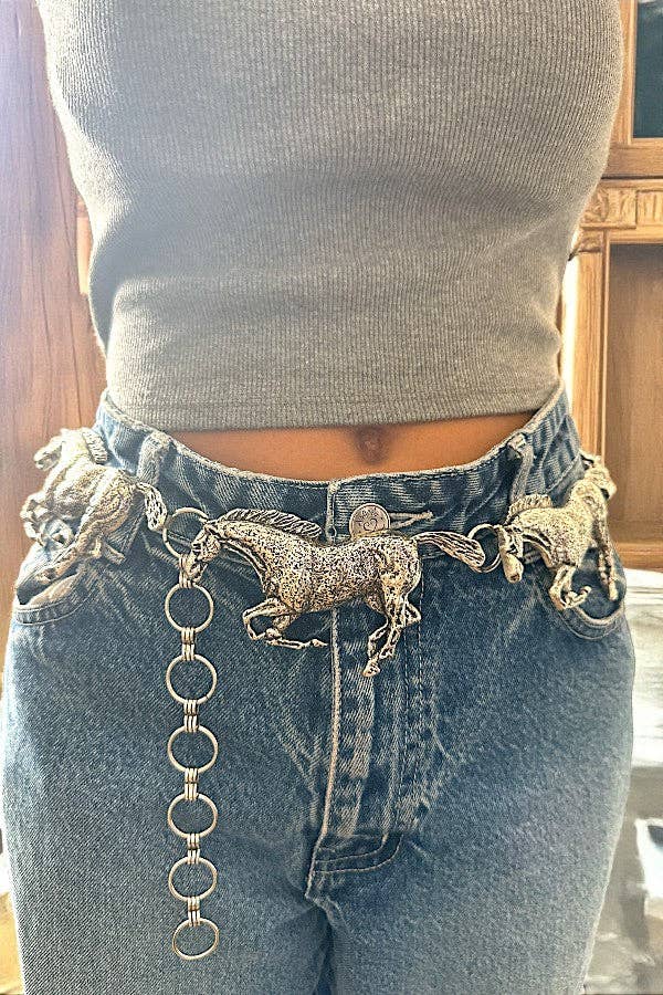 WESTERN METAL HORSE LINK CHAIN BELT