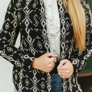Black Aztec Jacquard Woven Long Sleeve Western Shirt